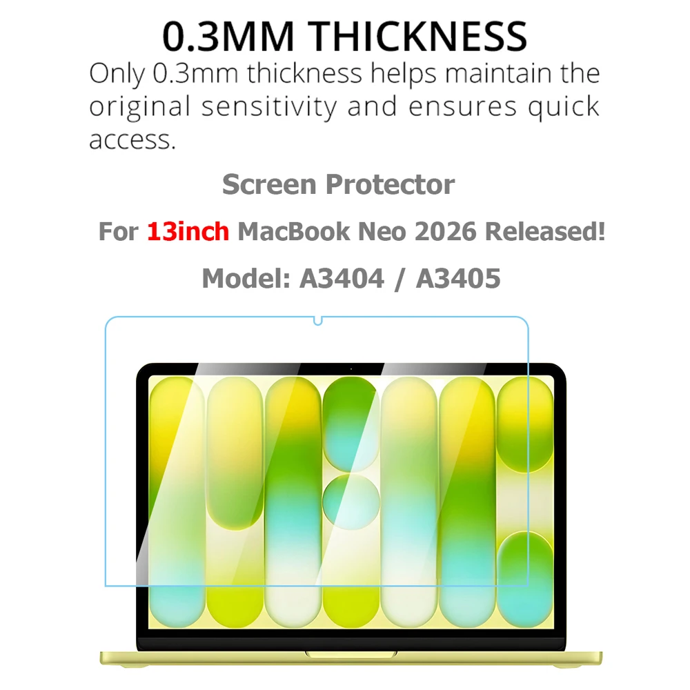 Screen Protector for 13Inch MacBook Neo 2026 Released Model A3404 A3405 0.3MM 2.5D Arc Edge Clear Tempered Glass Scratch-Proof