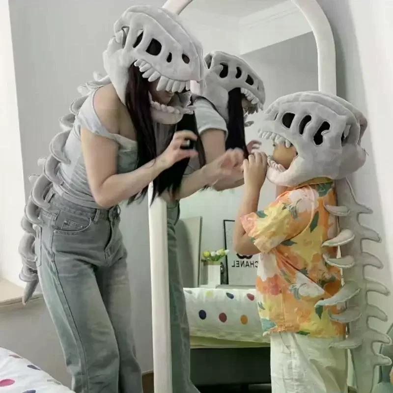Dinosaur Skeleton Props Children Adult Kawaii Cute Wearable Mask Halloween Party Carnival Role Play Costume Funny Headdress