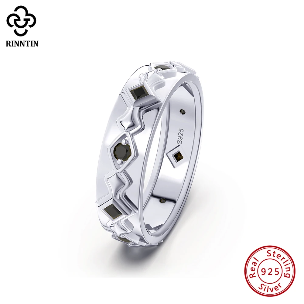 

Rinntin 925 Sterling Silver Mens Wedding Bands with Cubic Zirconia Eternity Ring CZ Inlaid Eternity Engagement Ring NMR04