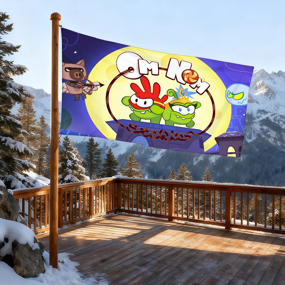لطيف الكرتون لعبة مضحك O-Om N-Nom العلم للتخييم في الهواء الطلق نادي الحفلات المرآب بار غرفة الديكور راية