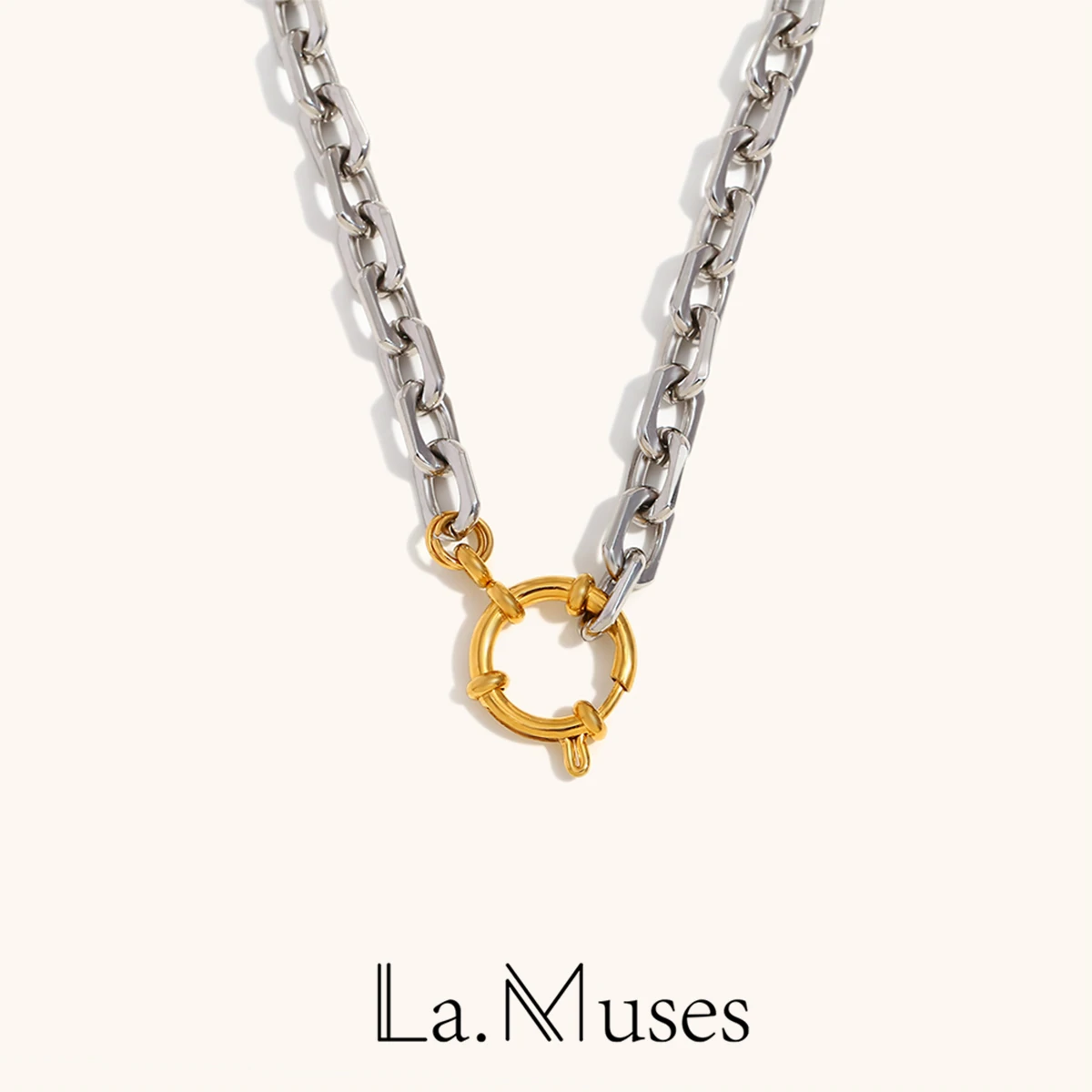 

La. Muses Mixed Color Spring Buckle Chain Stainless Steel Women's Necklace PVD Plated Fashion Jewelry Gift