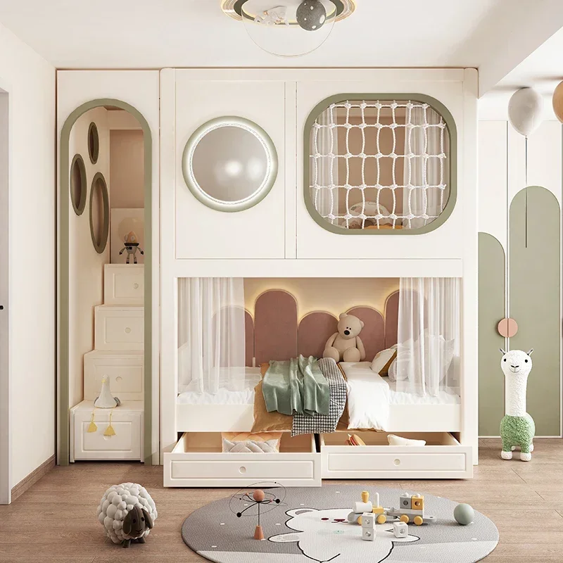 

All solid wood double-layer upper and lower beds do not disturb each other,tree house bed,second-layer same width children's bed
