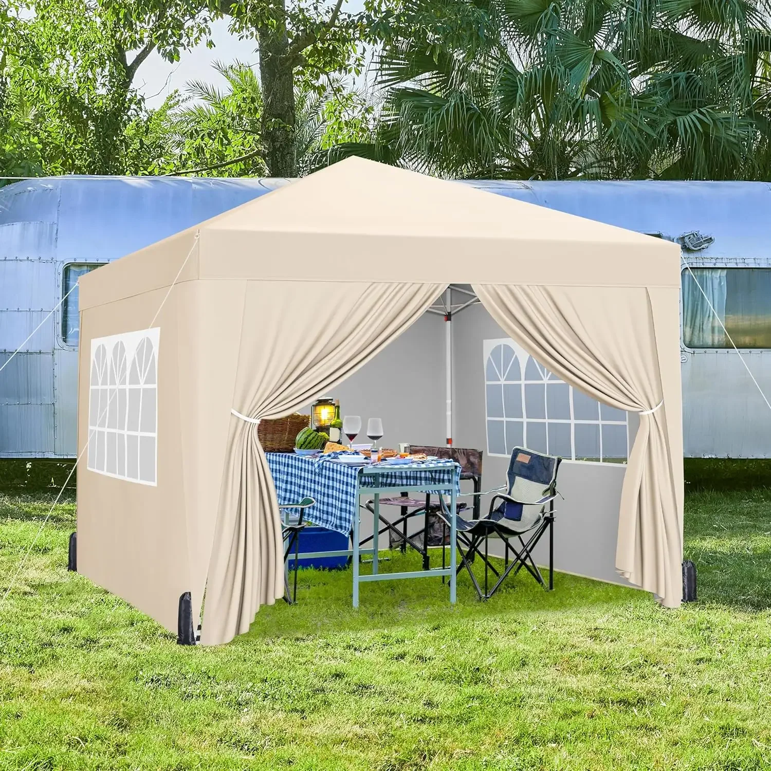 Pop Up Canopy with 4 Removable Sidewalls, Portable Enclosed Instant Tent, Waterproof Outdoor Tent, Beach Sun Shelter