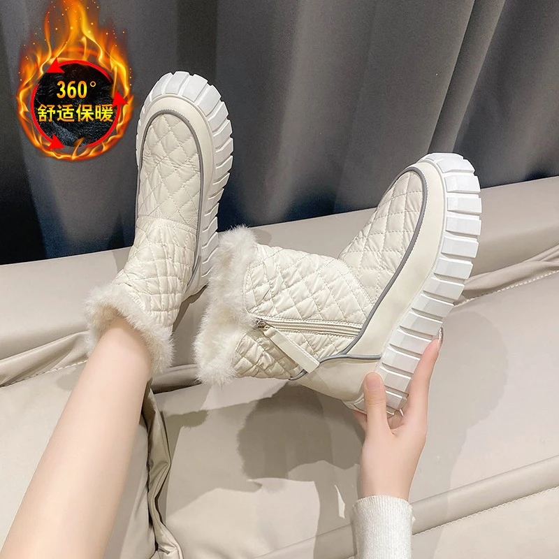 

Round Toe Lady Boots Shoes Winter Footwear Boots-Women Australia Low Lolita 2024 Rubber Autumn Snow Flock Rome Lace-Up Cotton