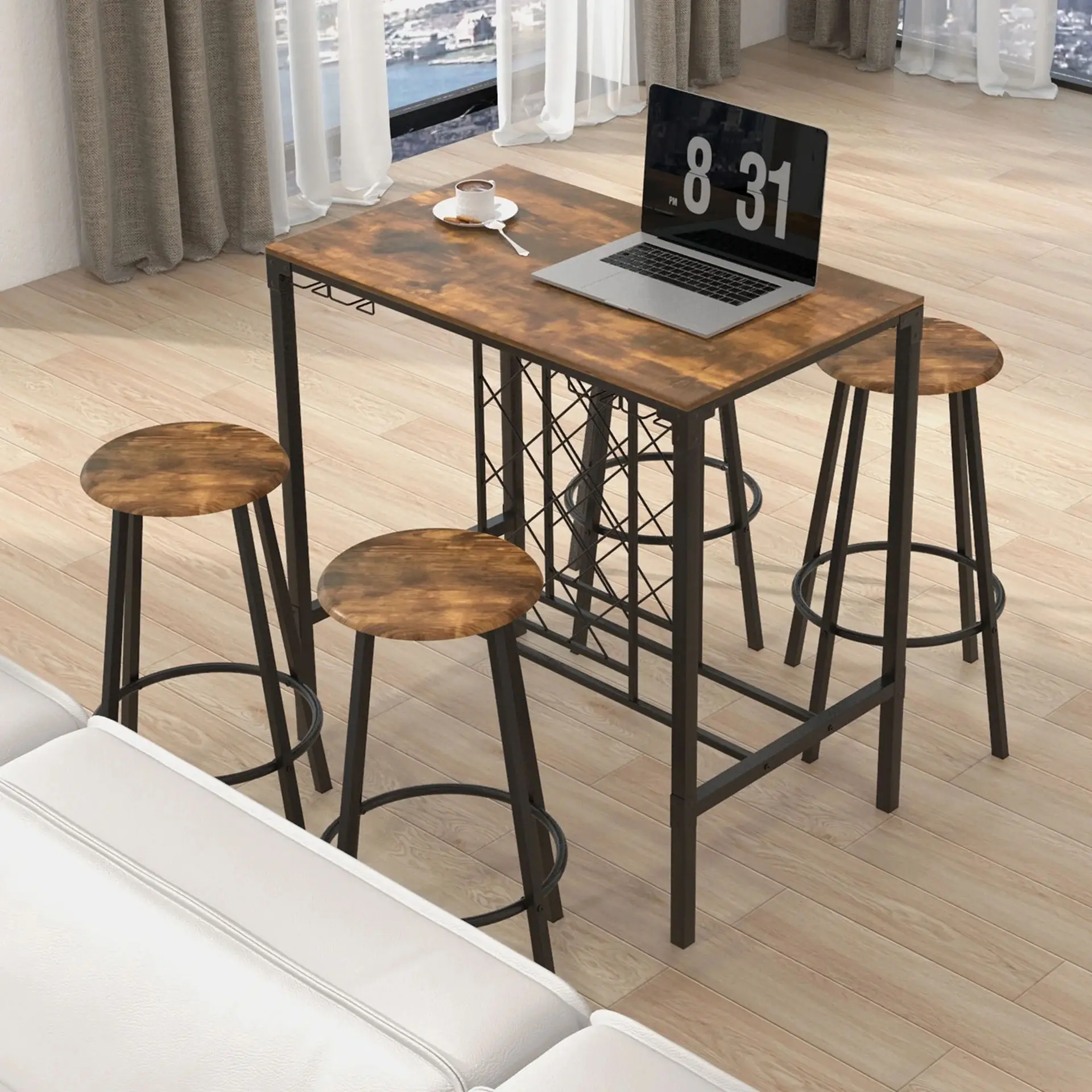 

Kitchen dining table and chairs simple household square bar table high chair high table combination