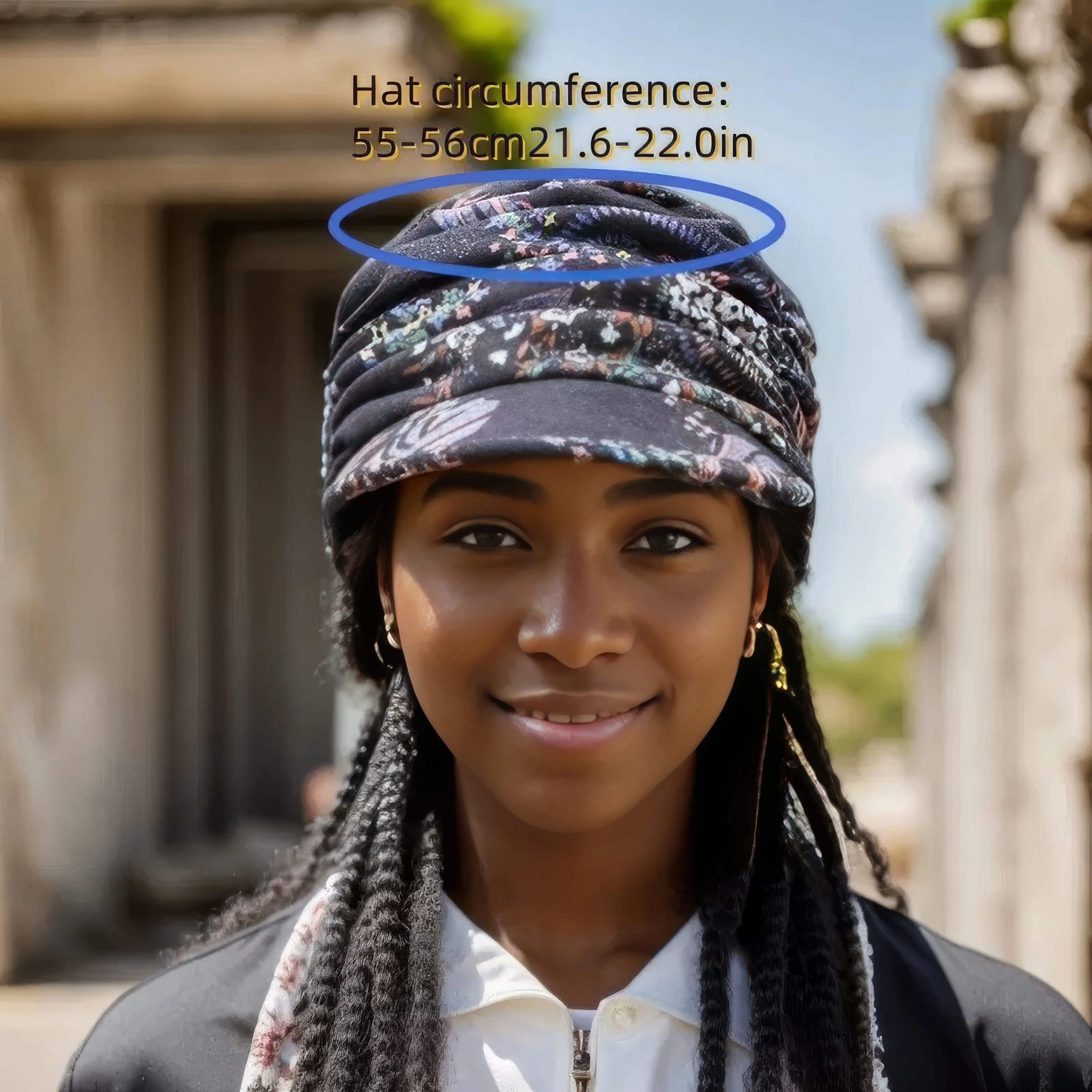 Fashionable Gray Twisted Cap: Vibrant Floral Pattern, Unique Peaked Design for Stylish Wear