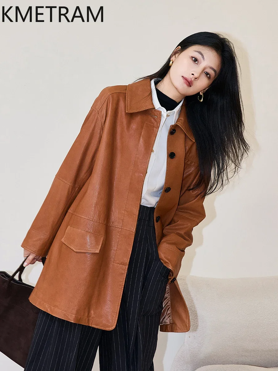 Genuine Leather Jacket Women Real Sheepskin Vintage Long Trench Coat 2024 New in Outerwears Winter Womans Clothing дубленка