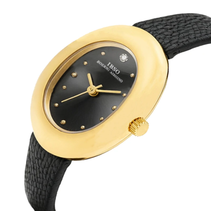 

Original Brand Women Watches Golden Leather Oval Dial Waterproof Casual Hand Clock Female Elegant Small Ladies Wristwatch Orange