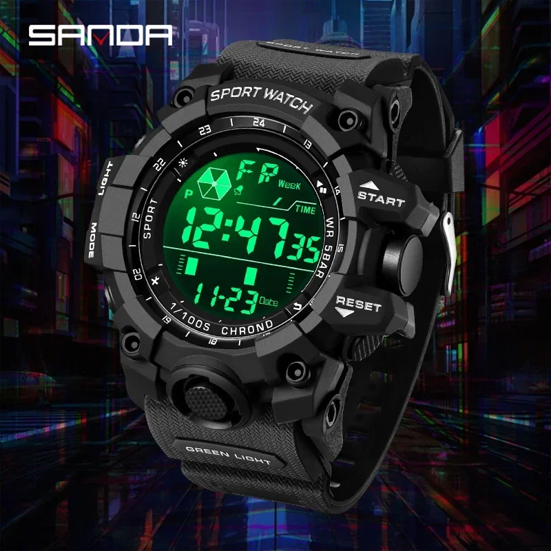 SANDA 6229 Men's Outdoor Sports Watch, Waterproof LED Analog-Digital Display, Multifunctional Large Dial Electronic Wristwatch