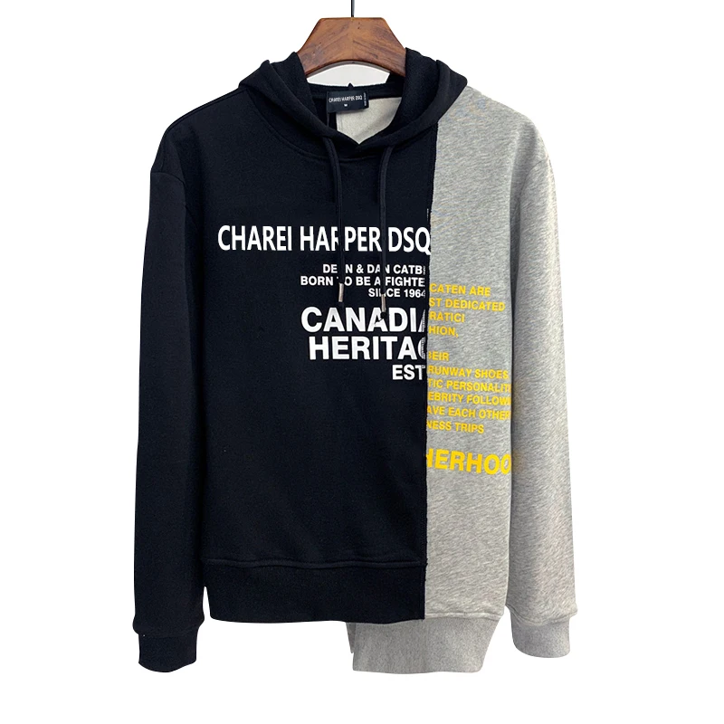 

charei harper dsq ds438 Splicing color couple hoodie autumn and winter round neck long sleeve base shirt men's printed hoodie