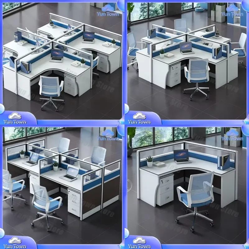 Modern Open Modular Office Desk for 4 Person Workstation Furniture Table for Home Office Workspace Setup