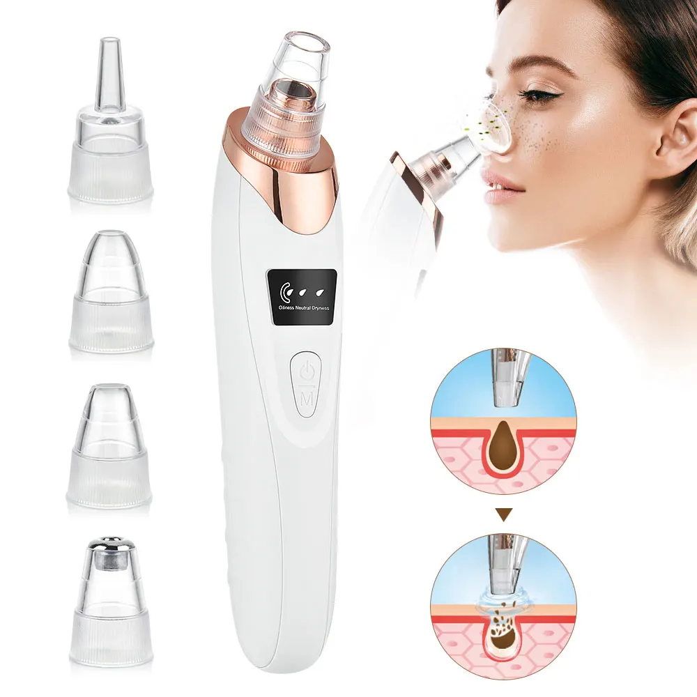 Detergente elettrico per la rimozione dei punti neri Cura della pelle del viso Rimozione dell'acne sottovuoto per pori facciali profondi Strumento di aspirazione dei punti neri a 3 teste