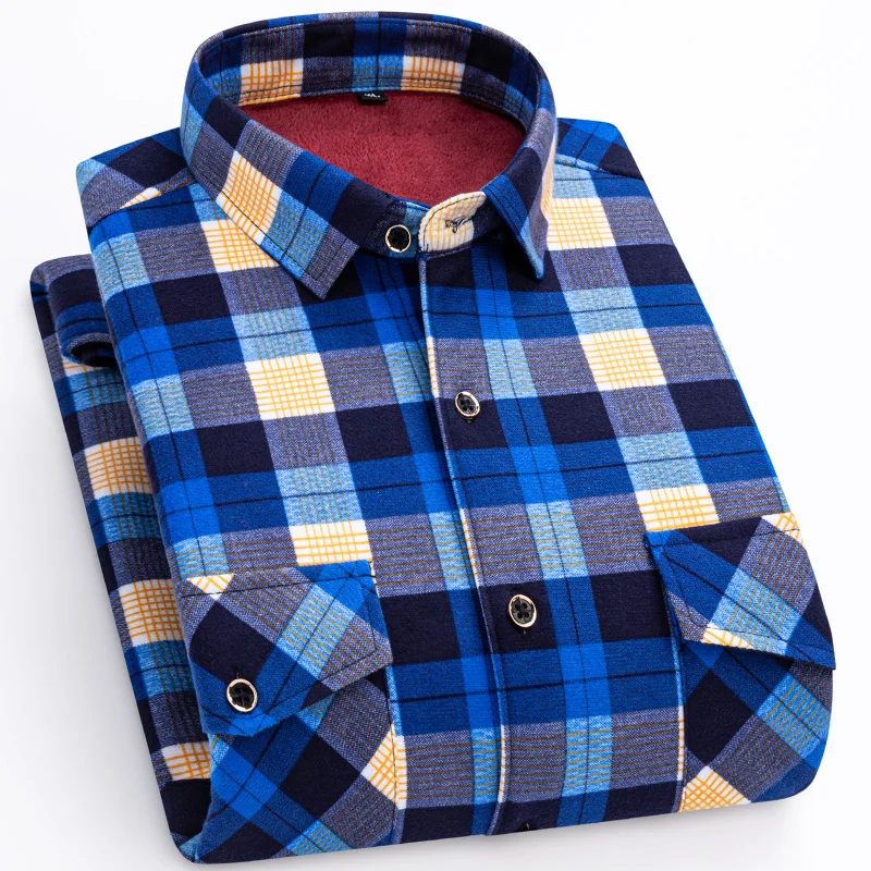 Men's long-sleeved warm shirt with double pockets, 8XL, 9XL, casual winter, cold-resistant, thickened, trendy and versatile