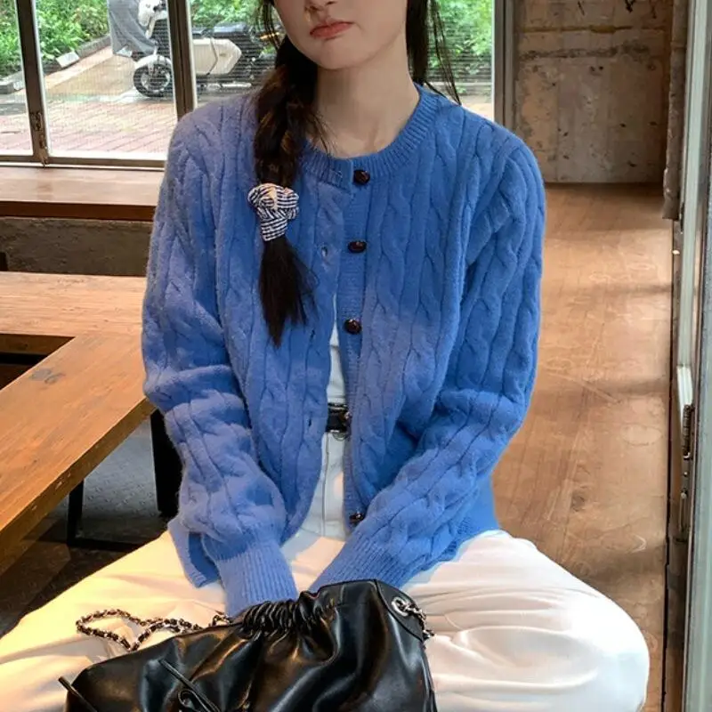 

Вязаный кардиган для девочек в консервативном стиле, свитер, пуловер, утепленный женский однобортный трикотаж, весенне-осенне-зимнее женское пальто