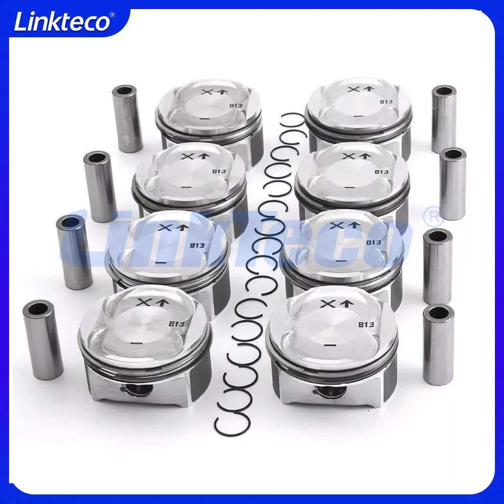 Engine Part 8pcs Piston & Piston Ring Set Fit 4.5 T L Gas M48.00 M48.50 For 03-10 Porsche Cayenne 955 9PA S Turbo 4.5L 4.5T V8