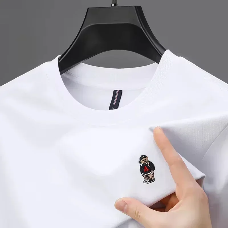 

2024 High End Cotton T-shirt Brand Summer New Fashion Bear Embroid Short Sleeve Round Neck Half Sleeved Clothing Top