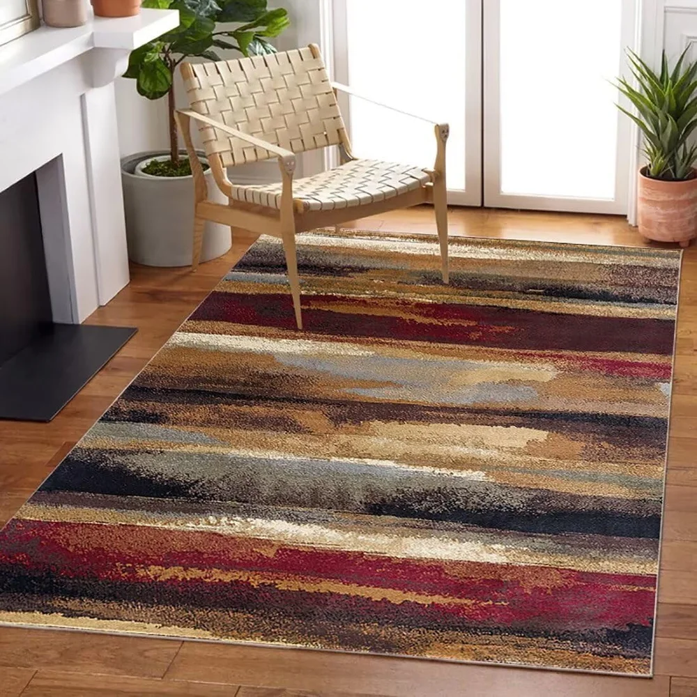 Large 10x12 Vintage Multi Color Striped Avenue Area Rug Washable Low Pile Carpet for Dining Room Home Decor