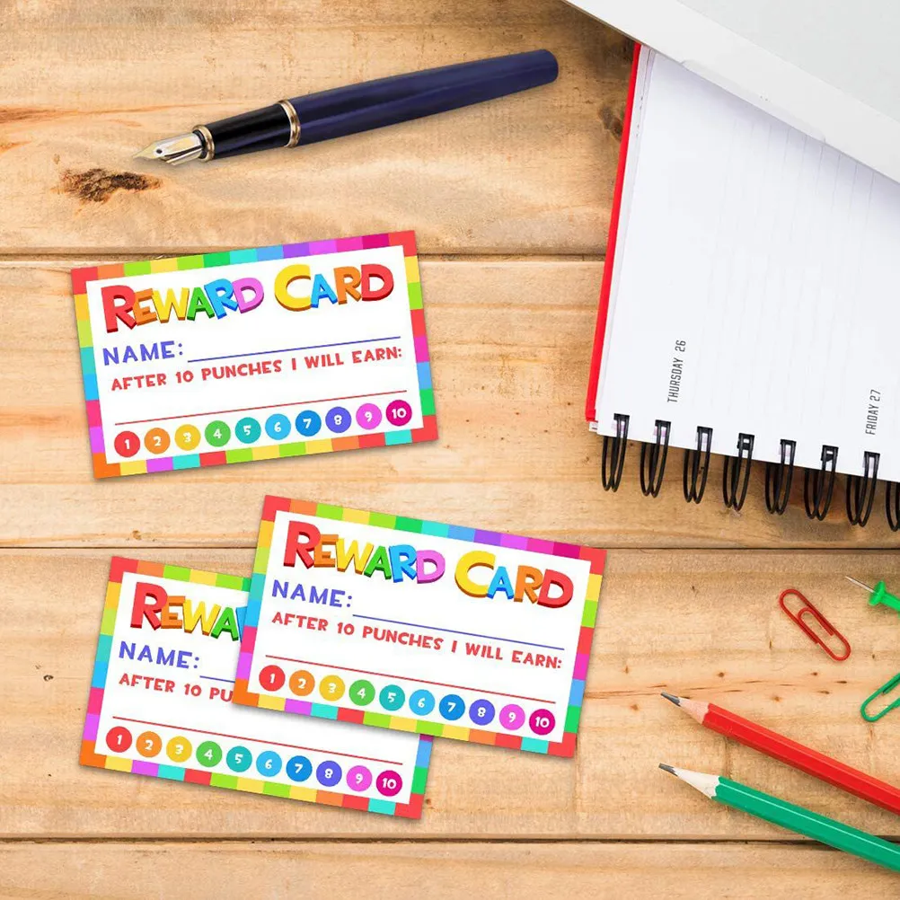 50 cartes d'encouragement à motifs de dessins animés pour système de récompenses en classe, avec poinçons pour l'accumulation des encouragements