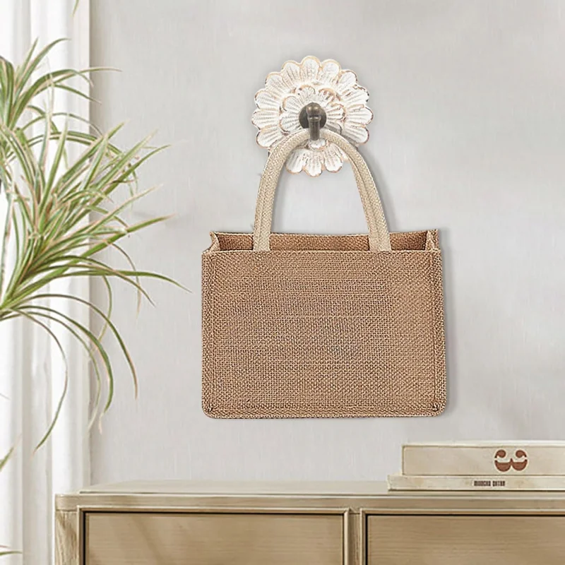 ローブハンガー S/2 ディストレスウッドフラワーコートフック 壁掛け用 シングル小型ヴィンテージ装飾ハンガー キー、バッグ、タオル用