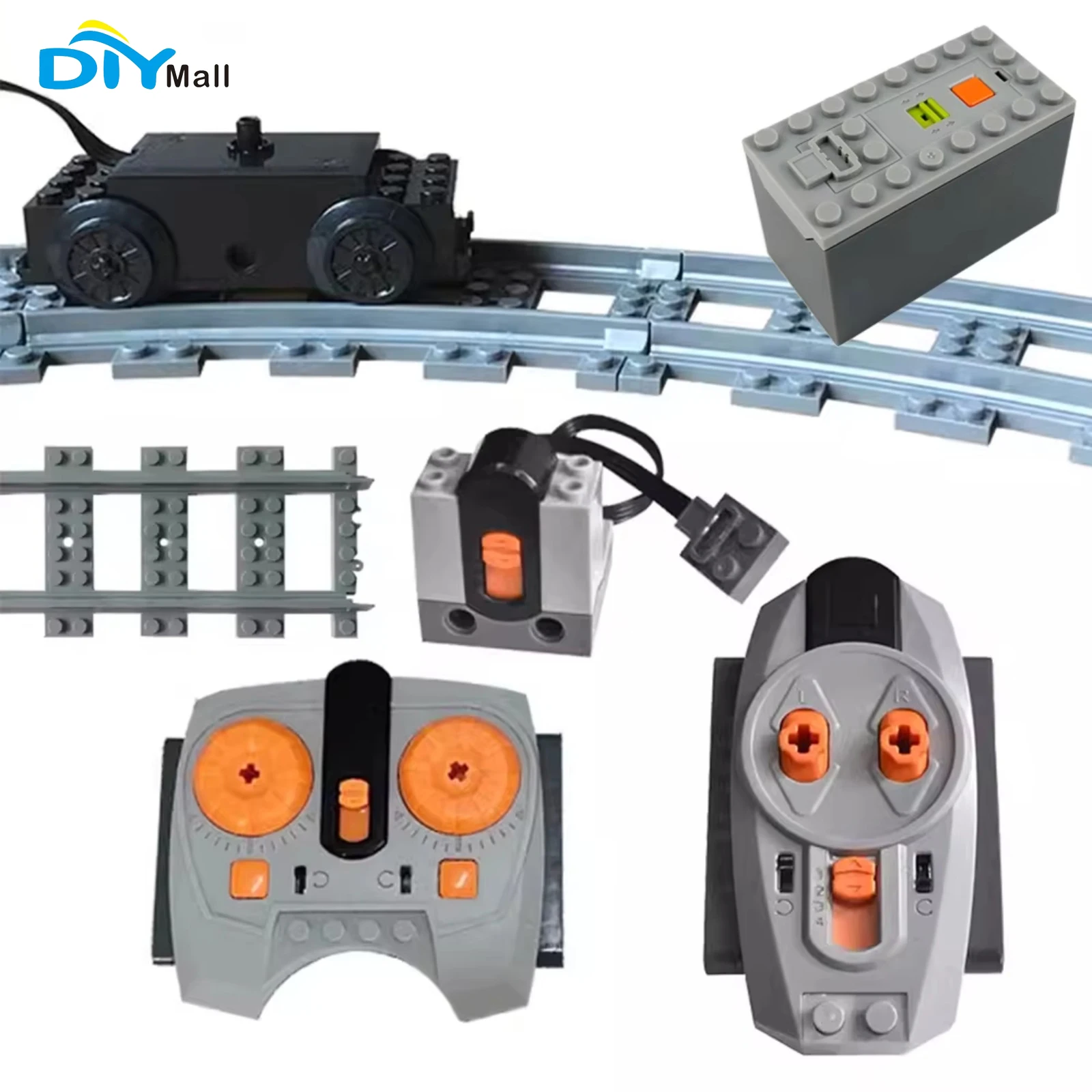 DIYmall Building Blocks Train Track with Power Functions, Infrared Speed Remote Control and Receiver for Legoeds-Compatible MOC