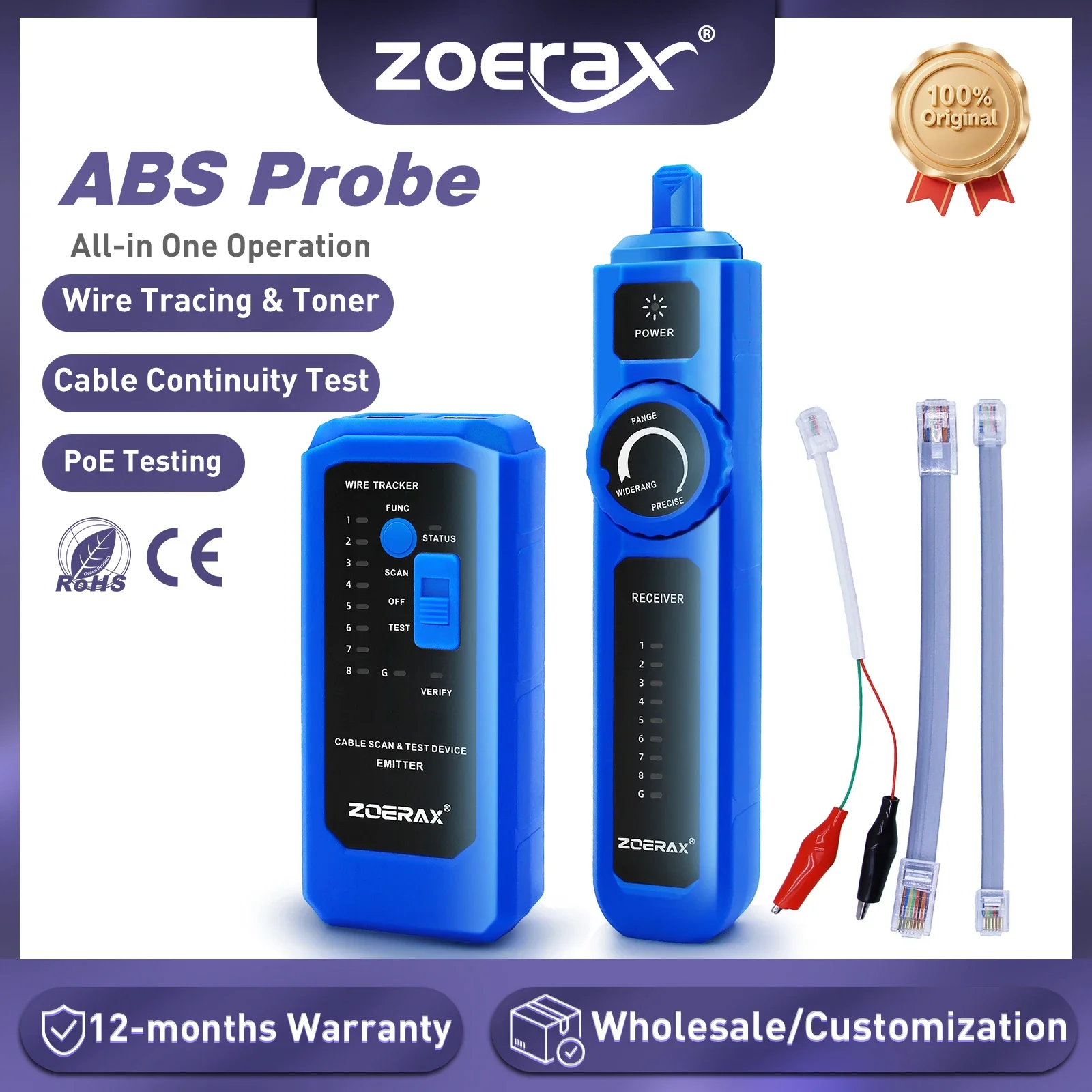 

ZoeRax Ethernet LAN Network Cable Tester POE RJ45 RJ11 Telephone Wire Tracker Upgraded ABS Probe High Sensitivity Line Finder