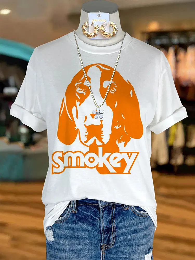 Casual Tennessee Smokey Print Top  Game Day T-Shirts