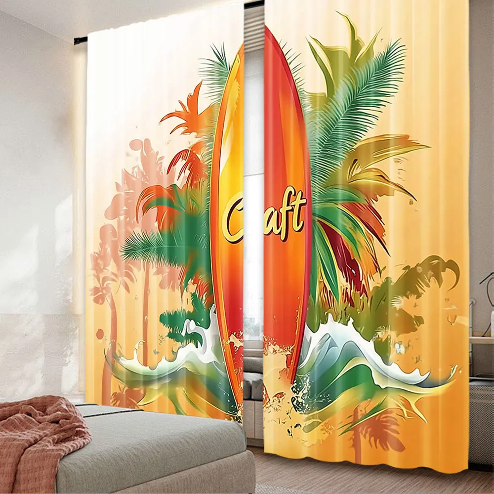 2Pcs Surfboard Curtain Surf Curtain Wave Water Drops Leaf Activities Fun Hippie Suitable For Bedroom Bathroom Living Room Dining