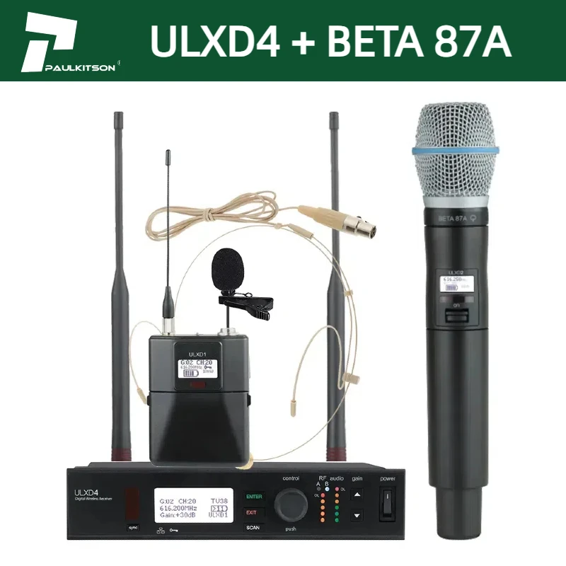 Paulkitson ULXD4 BETA58A BETA87A S58 معدات الصوت المهنية UHF اللاسلكية المحمولة نظام ميكروفون الكاريوكي الملحقات