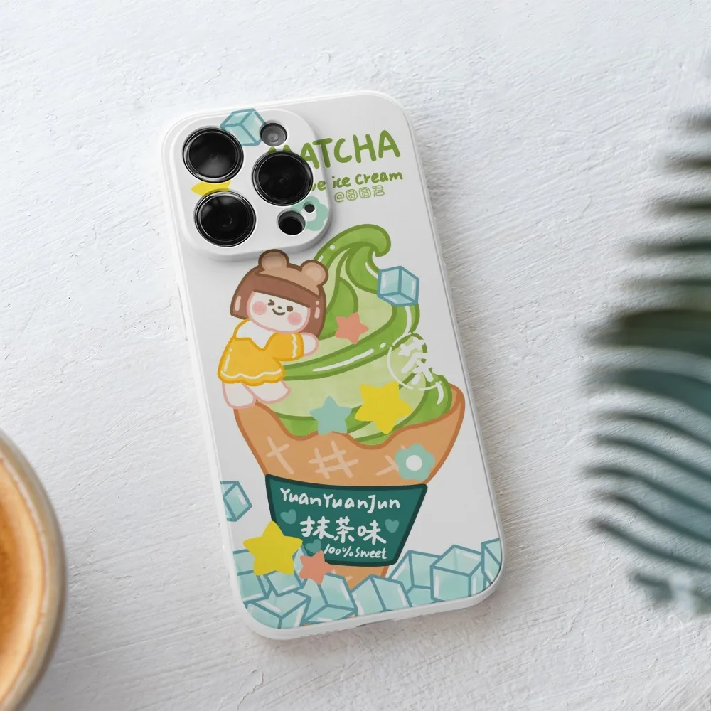 Summer Matcha Ice Cream Phone Case for IPhone 14 13 15 Pro Max 11 12 13 Mini 7 8 Plus X XR XS Max Shockproof Cover