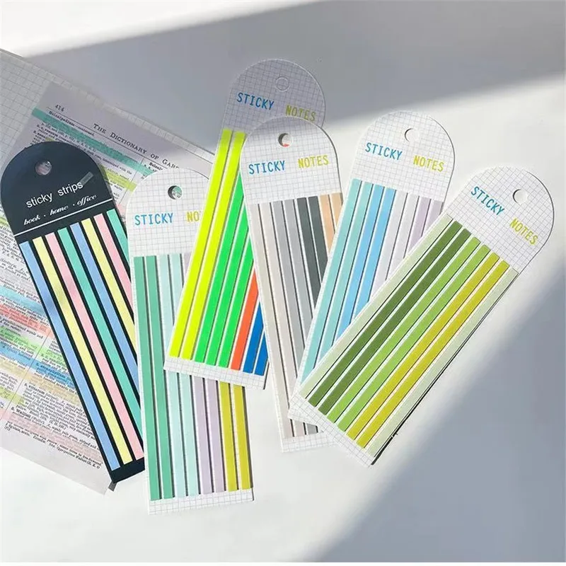 8 Sätze transparente lange feine Aufkleber Notizblock klebrige Tabs Morandi Neon klare Haft notizen ästhetische Büro Schul material – Detail 5