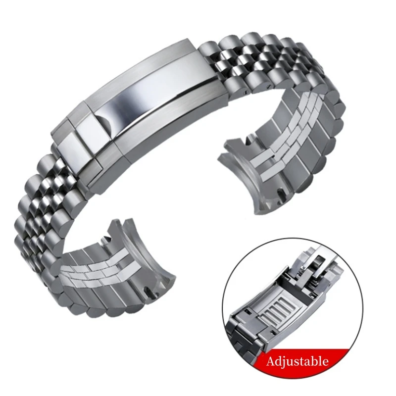 Top Grade Curved End 904L Stainless Steel Watchband 20mm Silver Solid Links Bracelet Fit For Rolx Sky-Dweller Date-just  Watch