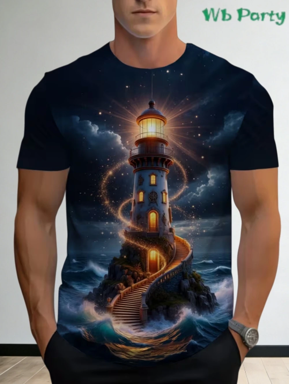 

Мужские футболки с 3D-принтом: футболка с изображением маяка, повседневная уличная одежда с коротким рукавом, стильная футболка с графическим принтом для мужчин