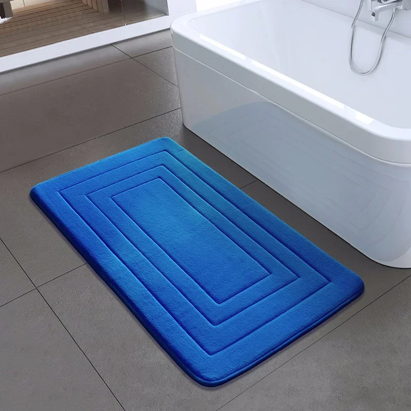 Embossing Coral Velvet Bedroom Rug Solid Colors High Quality Floor Mats Sponge Non-slip Bath Mat