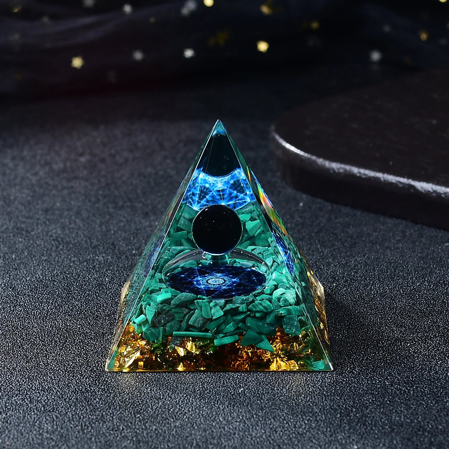 1PC Natural Malachite Crystal Ball Resin Orgone Pyramid Healing Gemstone Pebble Energy Rock Decorative Healing Gift