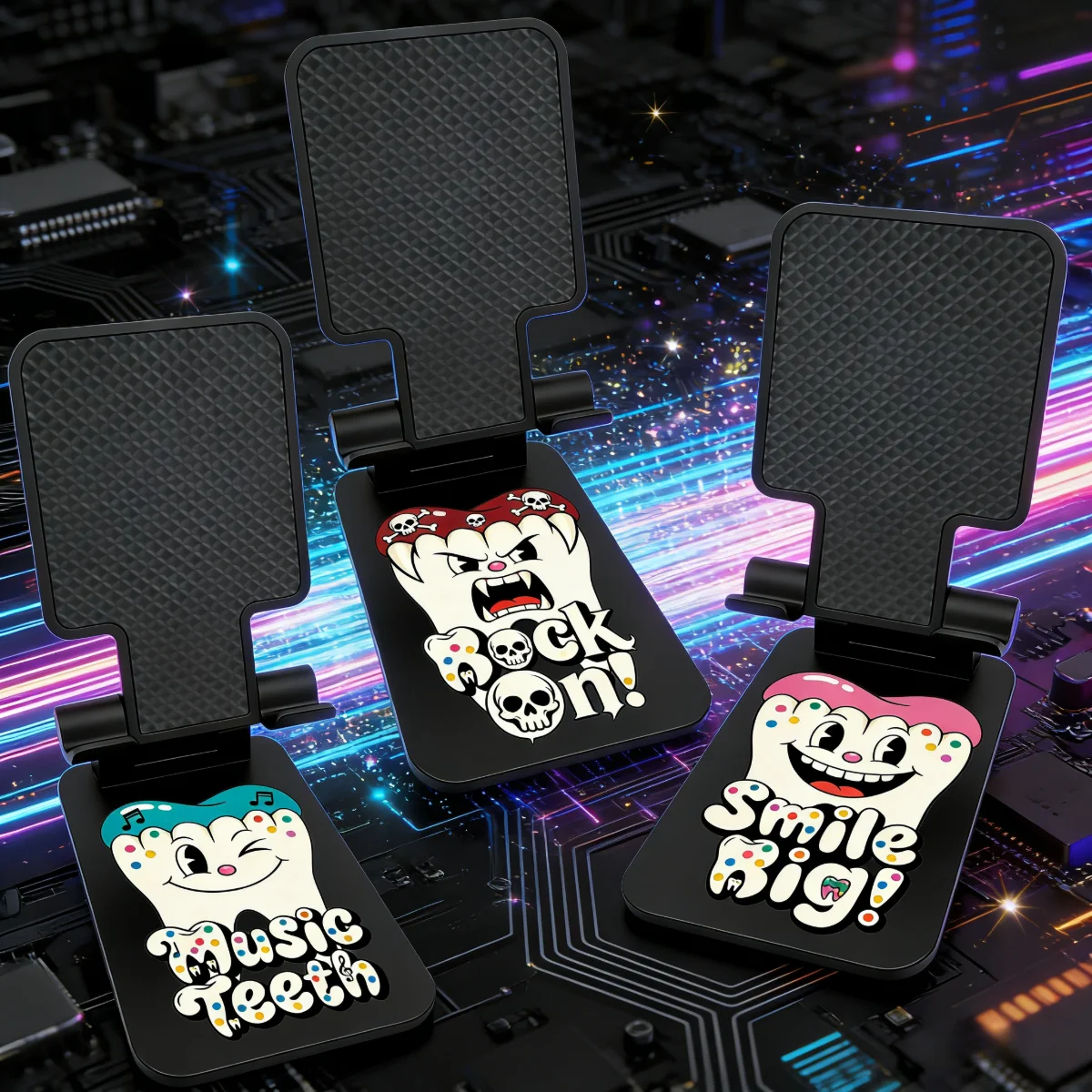 

3 шт., подставка для мобильного телефона с креативным рисунком зубов, рамка для крепления макияжа для дома и офиса, регулируемая опорная рамка