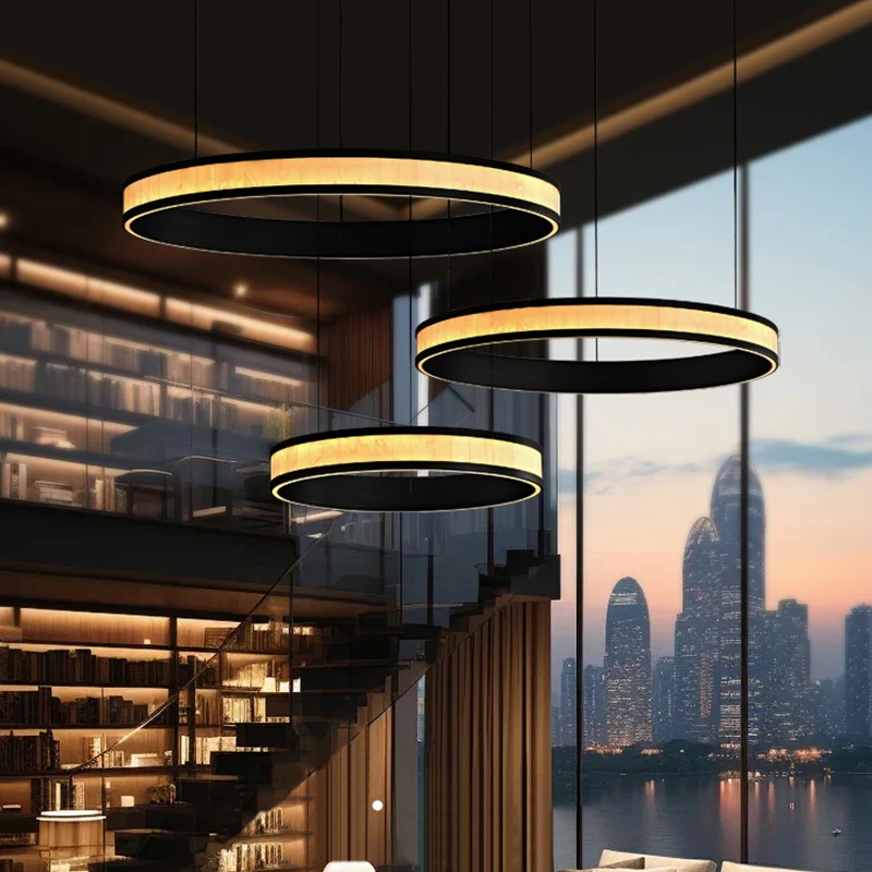 Marble-Patterned Living Room LED Chandelier Italian Luxury Circular Design Pendant Light Luxury Hotel Premium Lighting Fixture