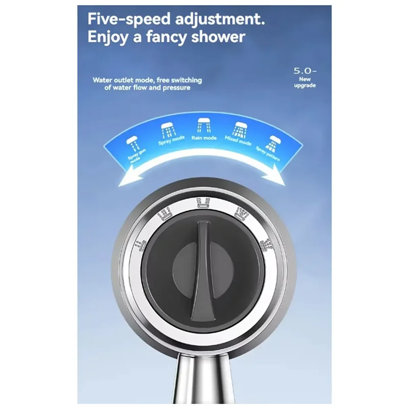 【Berserk】Powerboost 5-Mode Handheld Shower Head With Water Saving Filter For Strong Pressure, One-Button Stop, Bathroom Accessor