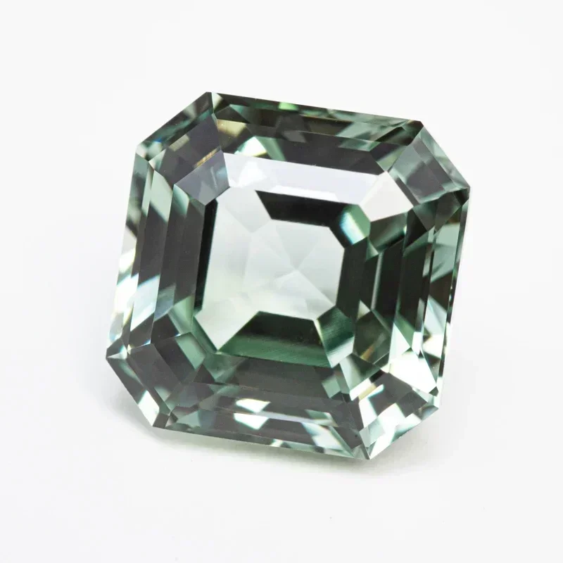 Top Lab Grown Sapphire Square Asscher ตัดสีเขียว VVS1 Charms DIY สําหรับเครื่องประดับทําวัสดุเลือก AGL ใบรับรอง