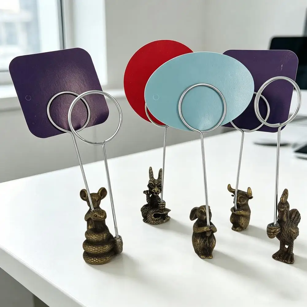 Elegant Metal Sign Note Holders With Artistic Mini Statue Design Perfect For Home And Restaurant Table Setting
