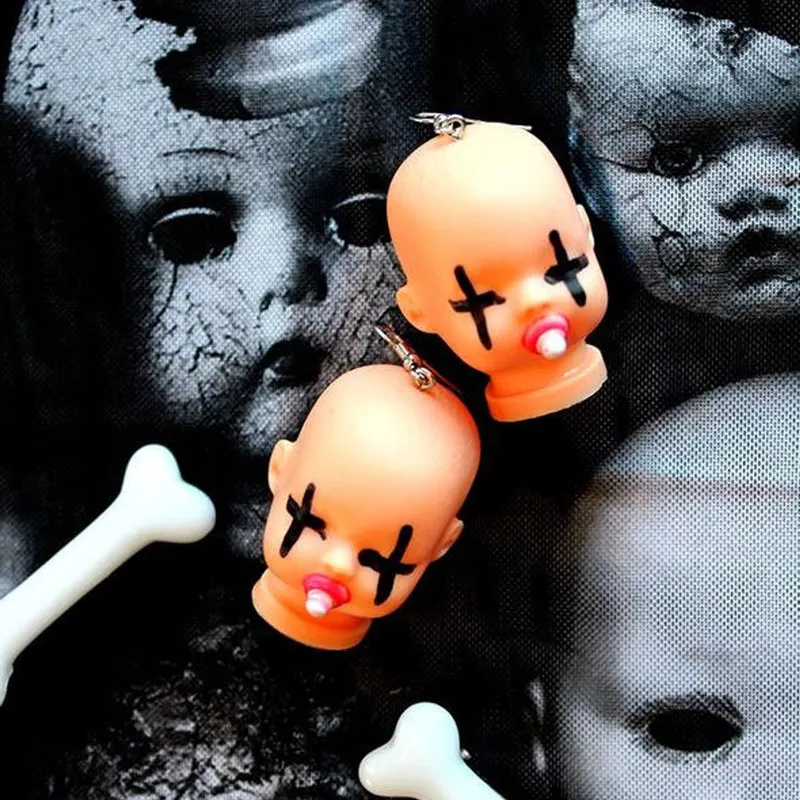 Babydoll Head Women\'s Earrings Kitsch Eardrop Yami Kawaii Pastel Goth Weird Jewelry Creepy Cute Doll Novelty Gifts