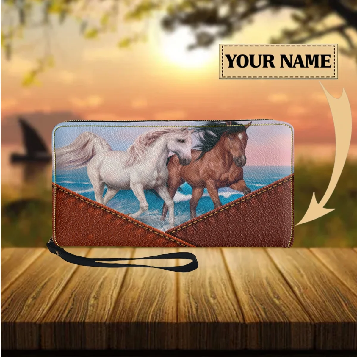 Cartera de cuero PU con diseño de caballo divertido, monedero de moda, Tarjetero con patrón de Animal, embrague pequeño con cremallera, 2023