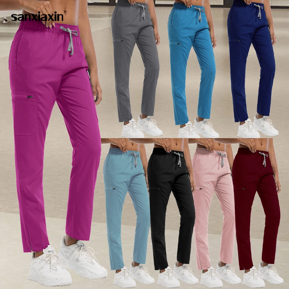 

Multicolor Zip Straight Trousers Scrubs Pants Hospital Doctor Nurse Work Bottoms Spa Trousers Medical Surgical Pants Accessories