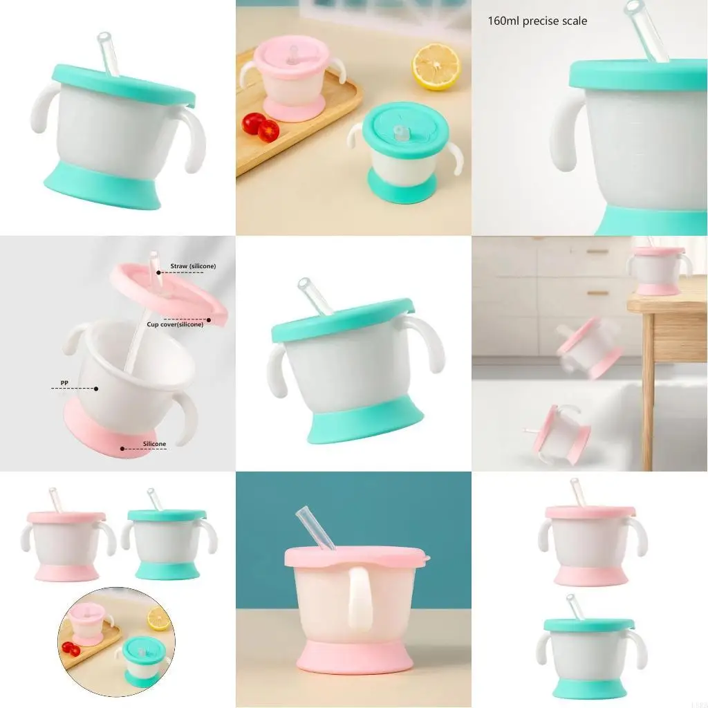 

Переходная чашка без носика, силиконовая чашка, чашка для питья воды, детская соломенная чашка с 2 ручками, герметичная чашка