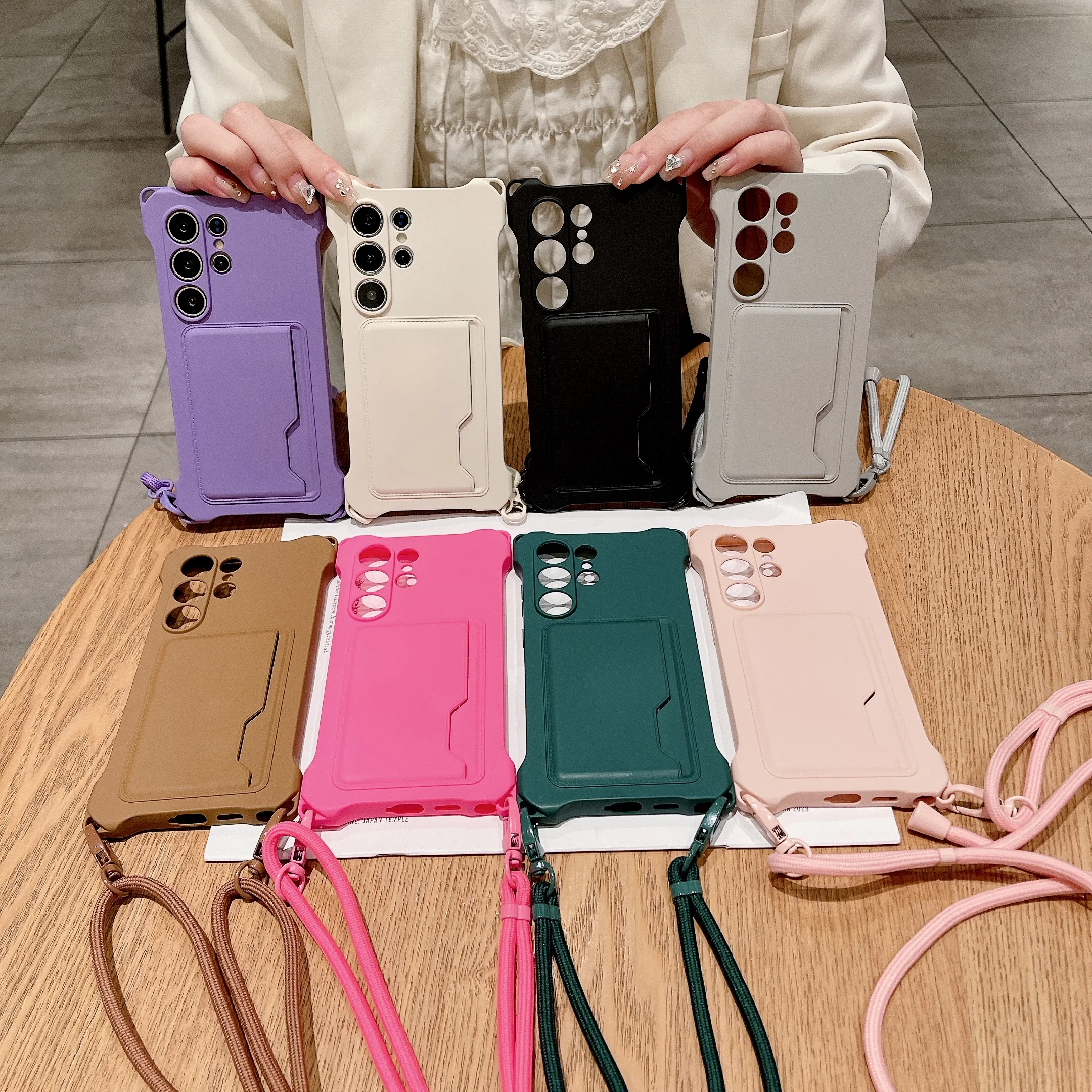 

Lanyard Strap Card Holder Candy Soft Silicone Phone Case For Samsung Galaxy A15 A53 S23 FE S22 S24ULTRA A34 A14 A54 Wallet Cover