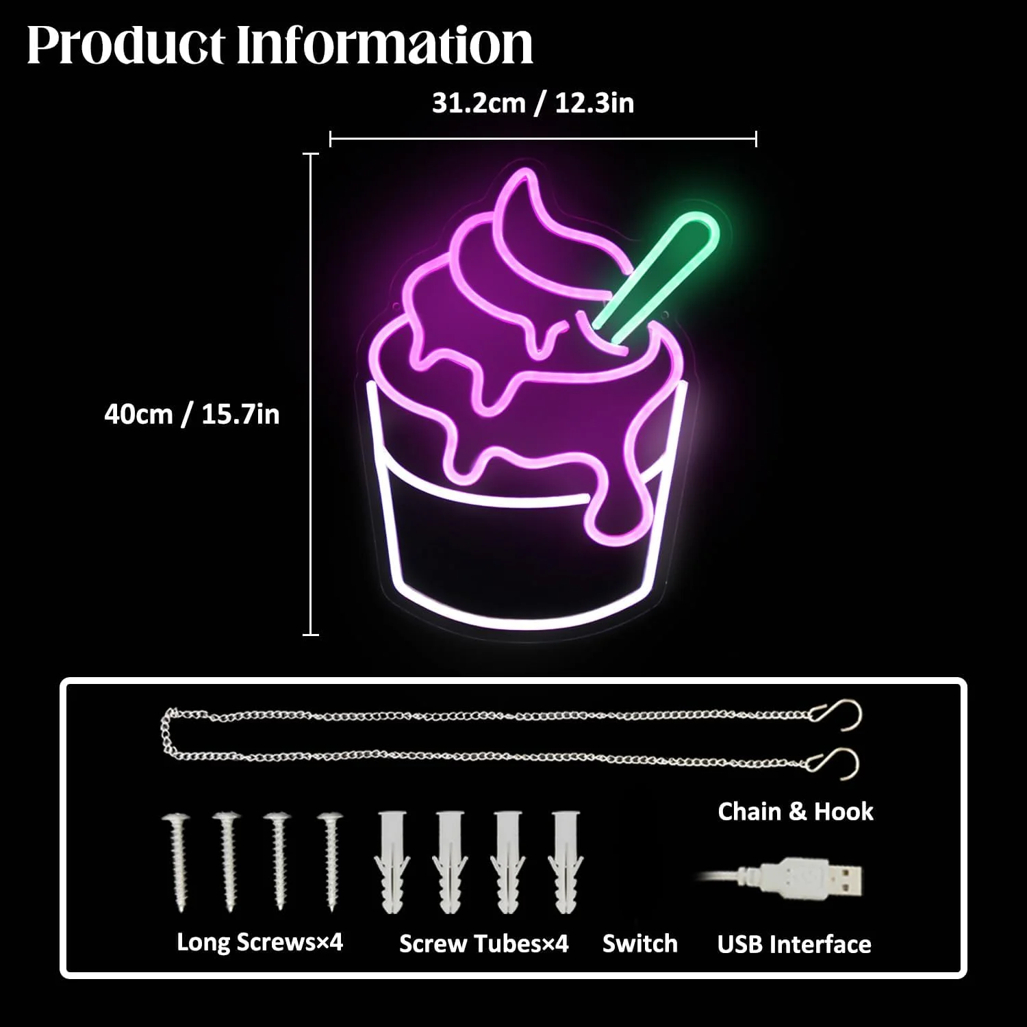 Ice Cream Neon Sign USB Powered Dimmable Neon Light For Wall Decor Bedroom Decor Party Birthday Handmade Art Gift Dessert Shop