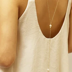 Body Jewelry Sexy Women's Pearl Back Chain Necklace Bikini Beach Crossover Back Jewelry Wedding Back Dress Accessories