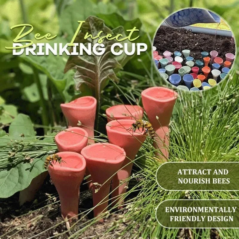 Bee Insect Drinking Cup Easy To Use Garden Balcony Bee Insect Colourful Drinking Cup Resin Colourful Flower Bee Drinker