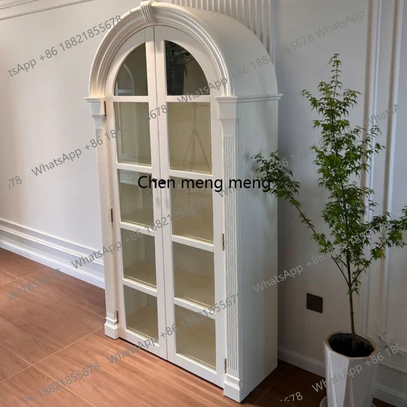 

American Style Solid Wood Bookcase Floor-standing Small Bookshelf Decorative Wine Cabinet Nordic Sideboard French Retro Arch