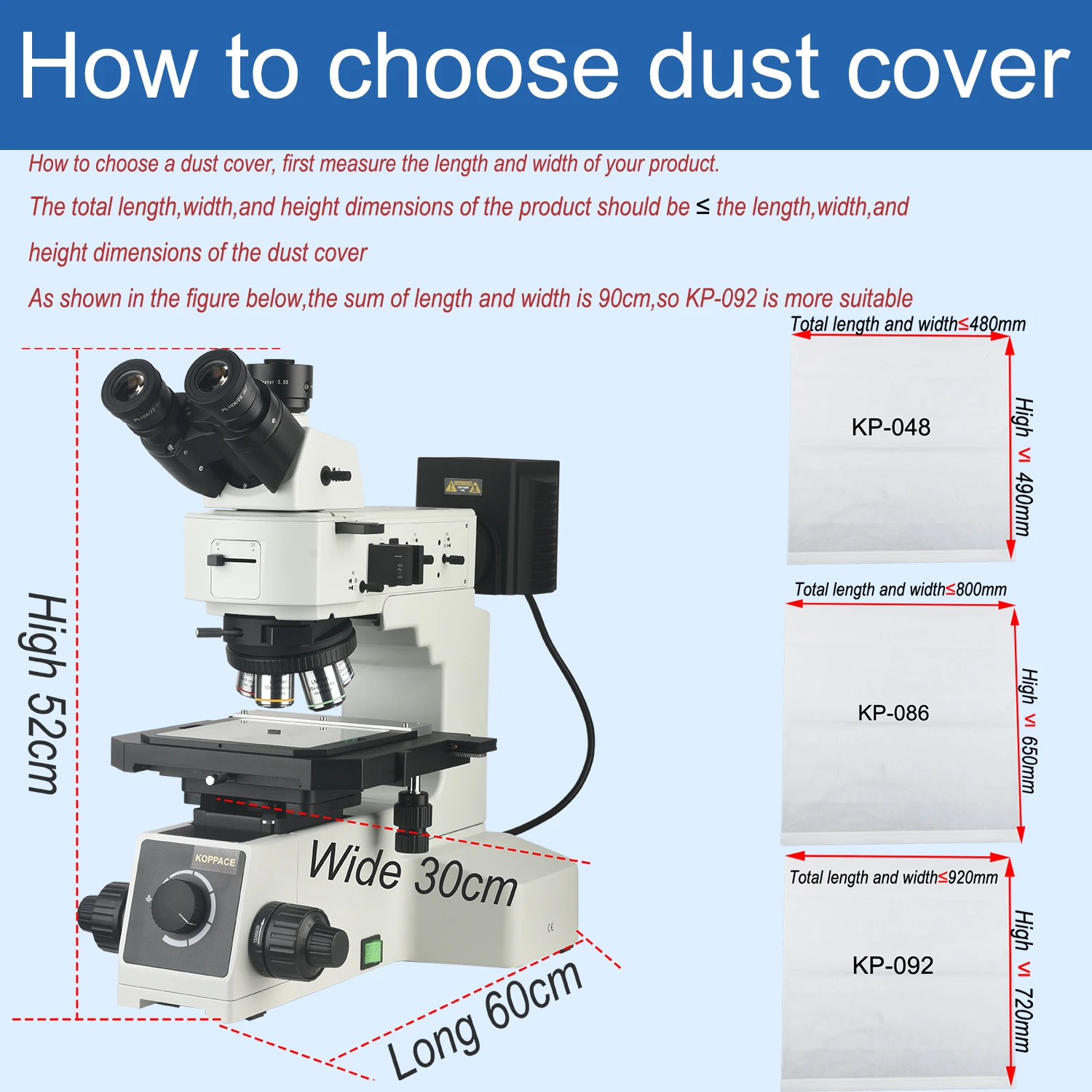 KOPPACE 480-920mm Microscope Dust Protection Cover Suitable for Stereo Video Microscope to Prevent oily Dust