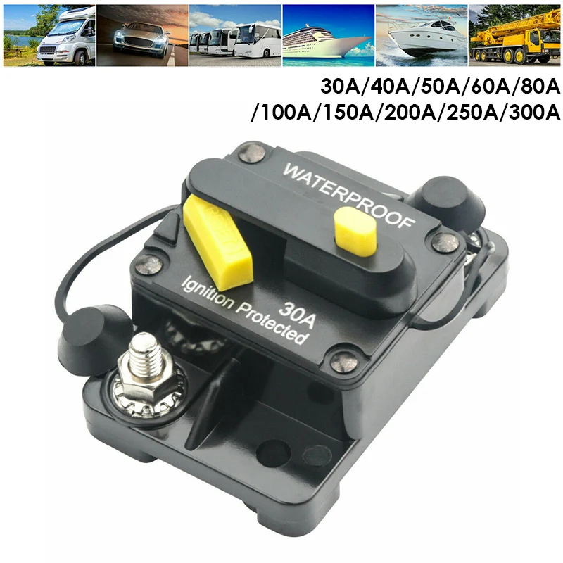 

30-300A Circuit Breaker Dual Battery 12V 24V DC Fuse Manual Reset Car Circuit Breaker Car Boat Audio In-Line Automatic Recovery